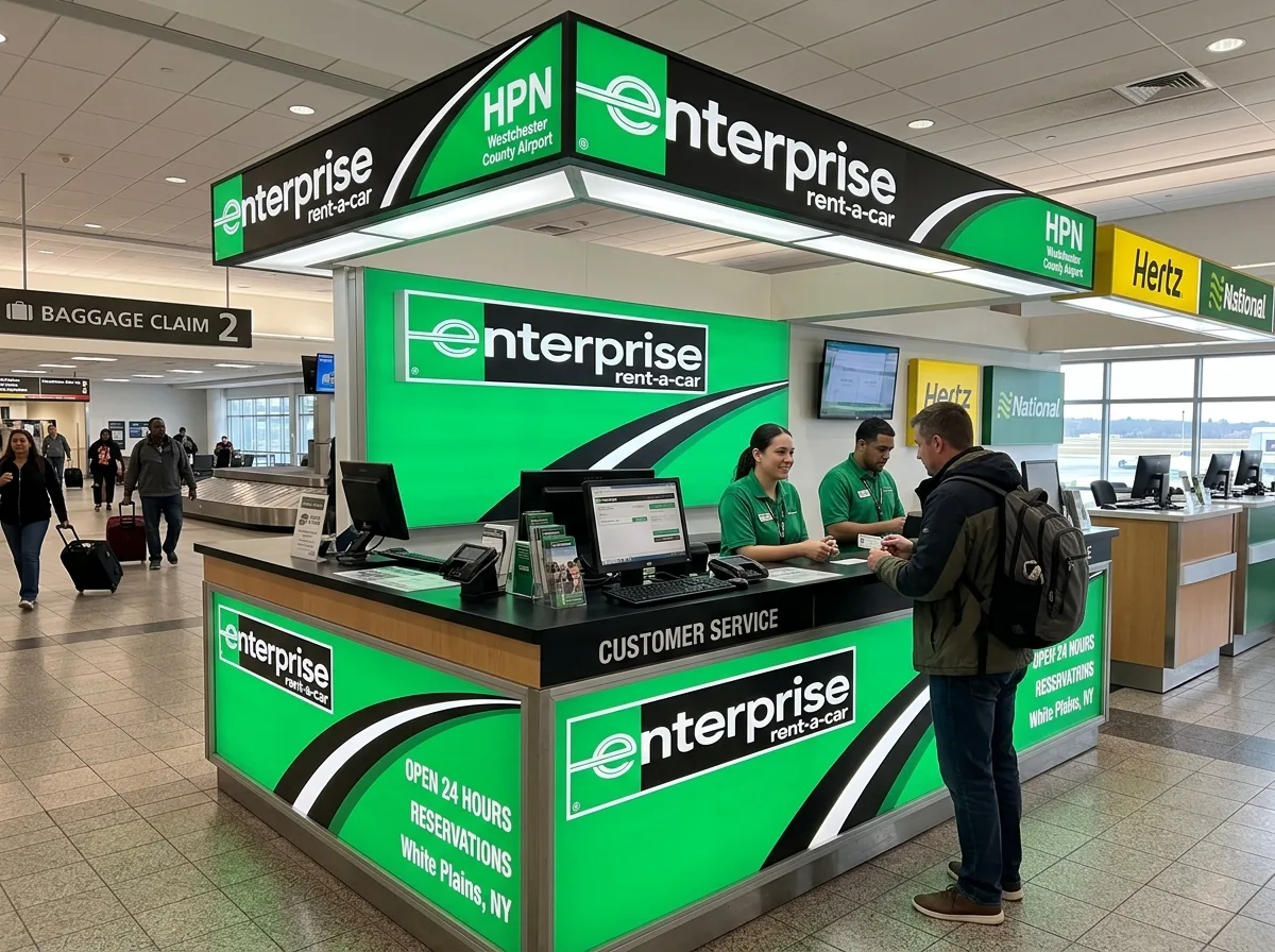 Enterprise Rent-A-Car logo, enterprise rental counter at White Plains Westchester County Airport